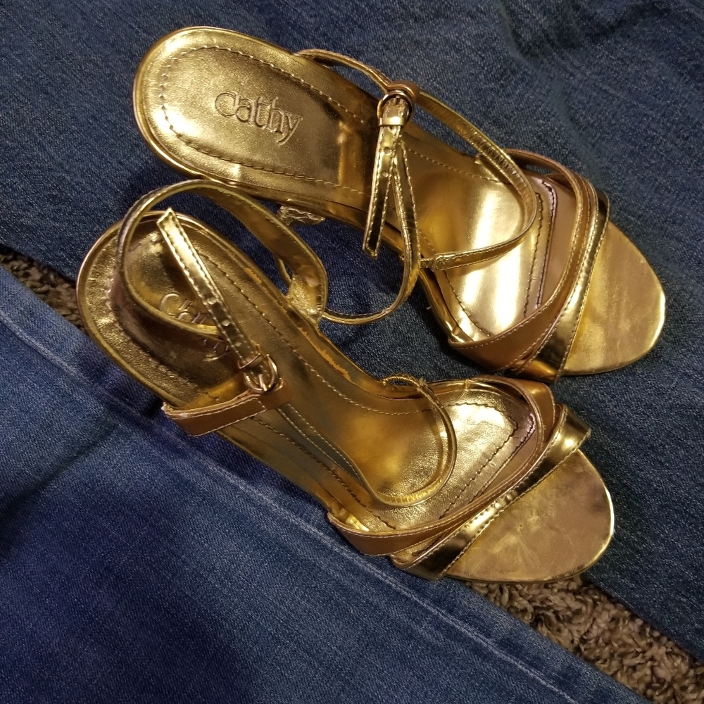 Kathy jean gold metallic strappy heels